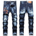 Embroidered Mens Ripped Stretch Denim Jeans