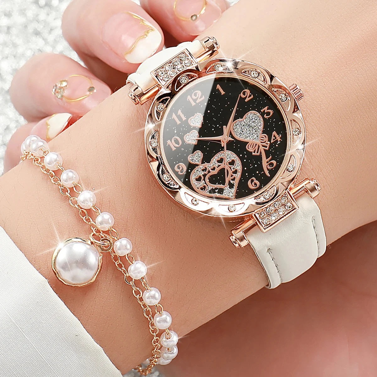 Fashion Crystal Love Butterfly Bracelet Quartz Watch Set