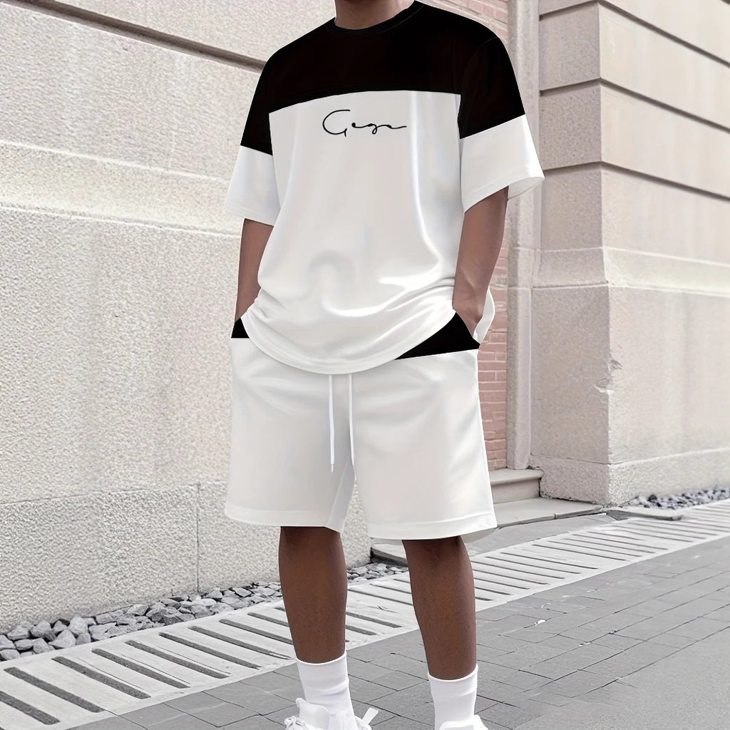 Men's Summer Jogging Suit Short Sleeve T-Shirt and Shorts Set